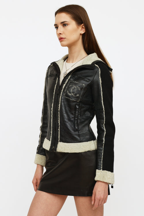 Chanel Black Leather 
Shearling Jacket