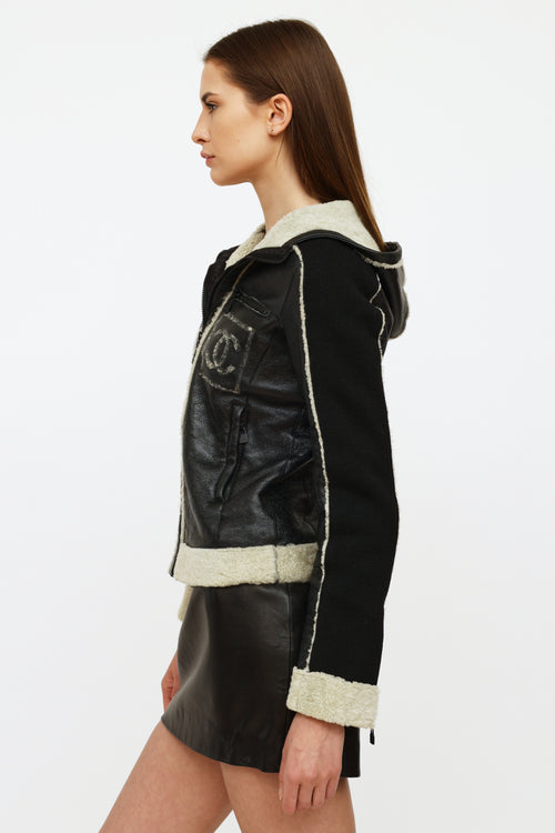 Chanel Black Leather 
Shearling Jacket