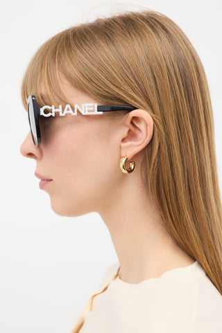 Chanel Black 
White 5422-B Embellished Logo Sunglasses