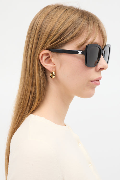 Chanel Black 
White 5422-B Embellished Logo Sunglasses