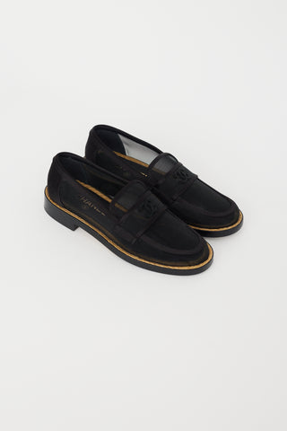 Chanel Black Mesh 
Pearl CC Logo Loafer