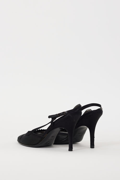 Chanel Black Mesh Ruffle CC Slingback Heel