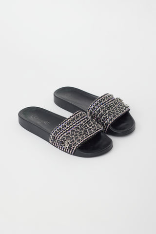 Chanel Black 
Multi Chain CC Rubber Slide