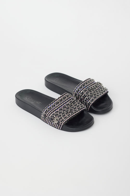 Chanel Black 
Multi Chain CC Rubber Slide