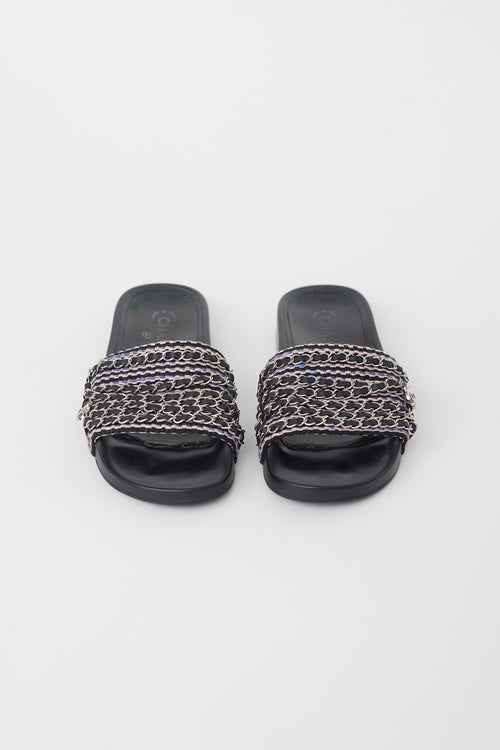 Chanel Black 
Multi Chain CC Rubber Slide