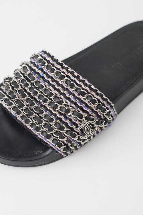 Chanel Black 
Multi Chain CC Rubber Slide