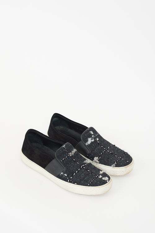 Chanel Black 
Multi Tweed CC Slip On Sneaker