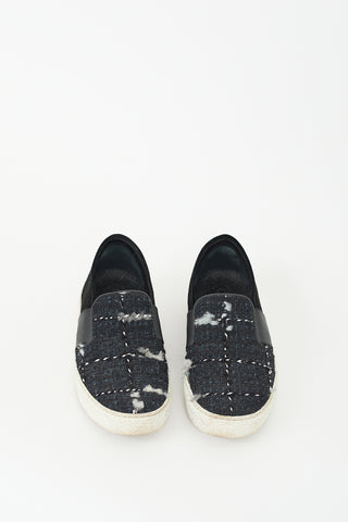 Chanel Black 
Multi Tweed CC Slip On Sneaker