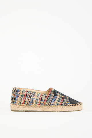 Chanel Black 
Multicolour Tweed CC Espadrille Flat