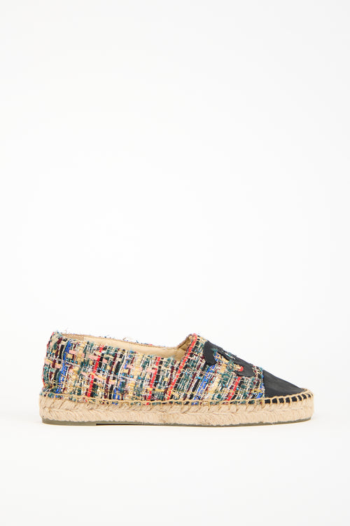 Chanel Black 
Multicolour Tweed CC Espadrille Flat