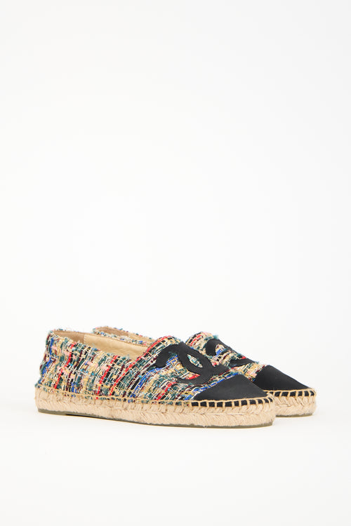 Chanel Black 
Multicolour Tweed CC Espadrille Flat