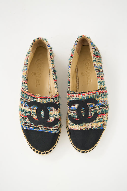 Chanel Black 
Multicolour Tweed CC Espadrille Flat