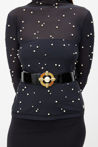 Chanel Fall 2007 Black Patent Gripoix Pearl Buckle Belt