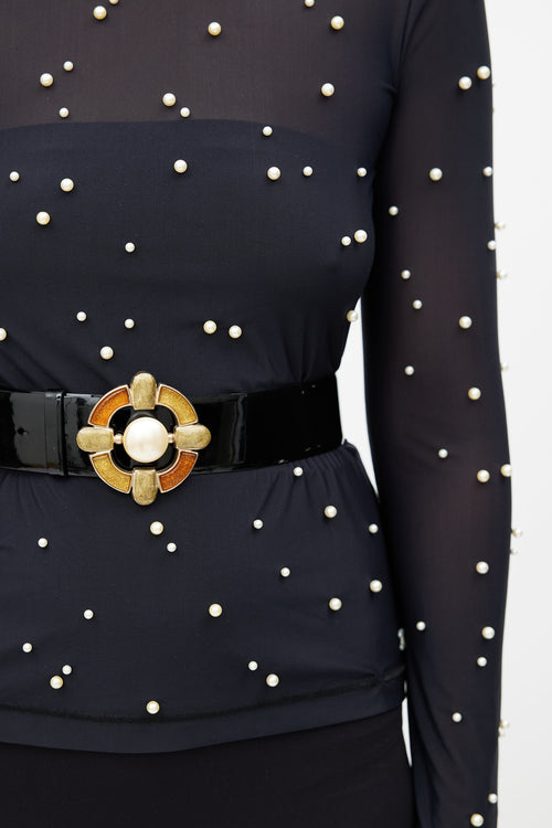 Chanel Fall 2007 Black Patent Gripoix Pearl Buckle Belt