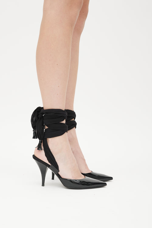 Chanel Black Patent Leather Wrapped Heel