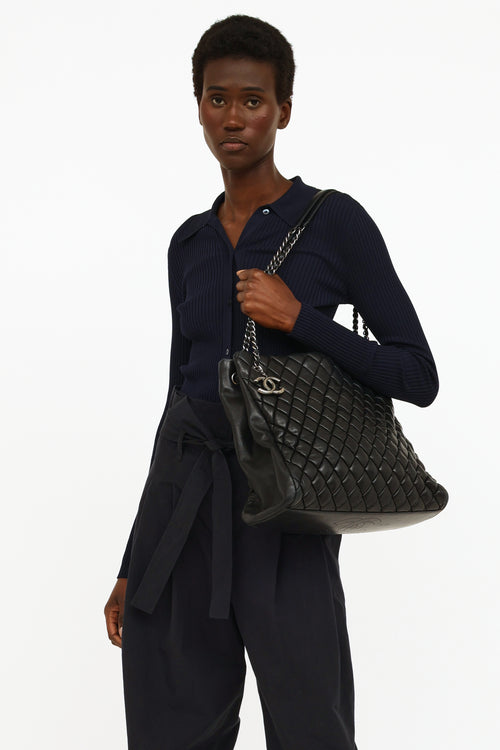 Chanel Black Lambskin Bubble Quilted Tote Bag