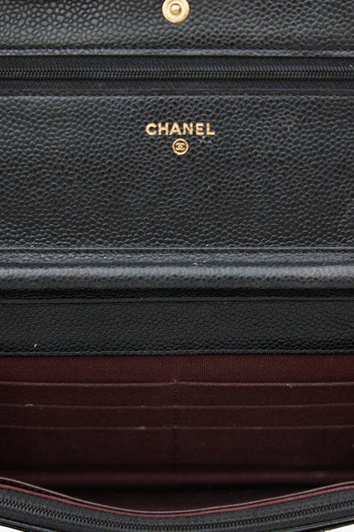 Chanel Black 
Gold Quilted Caviar Wallet On Chain