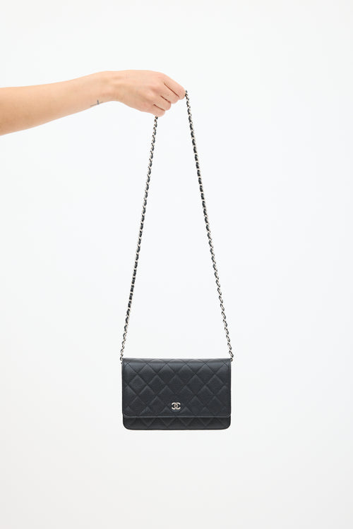 Chanel Black Caviar Leather Wallet On Chain