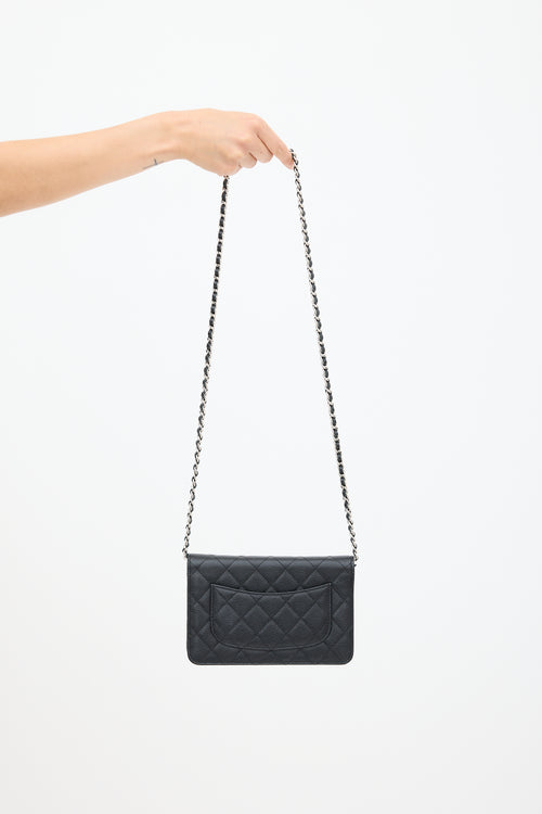 Chanel Black Caviar Leather Wallet On Chain