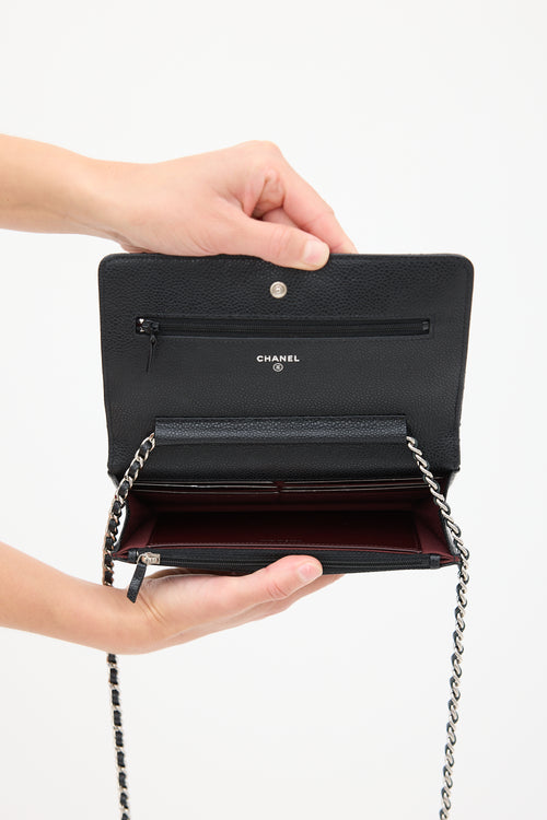 Chanel Black Caviar Leather Wallet On Chain