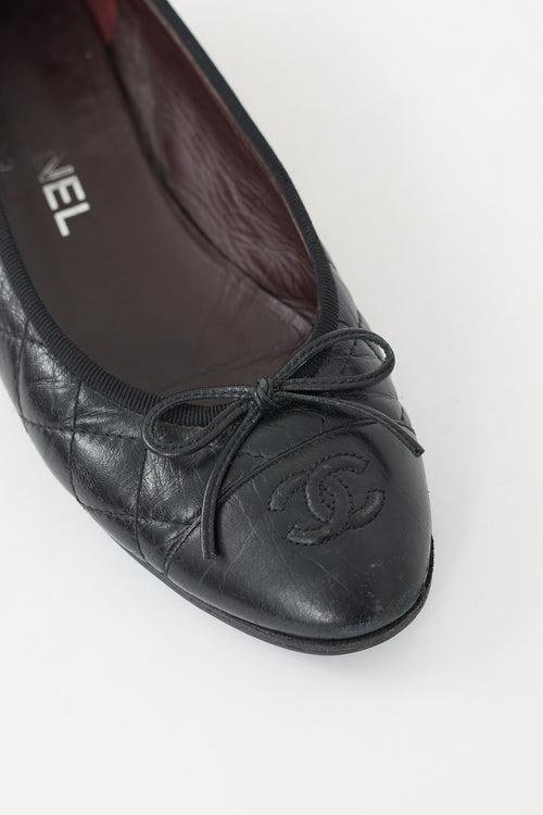 Chanel Black Quilted Leather CC Ballet Flat