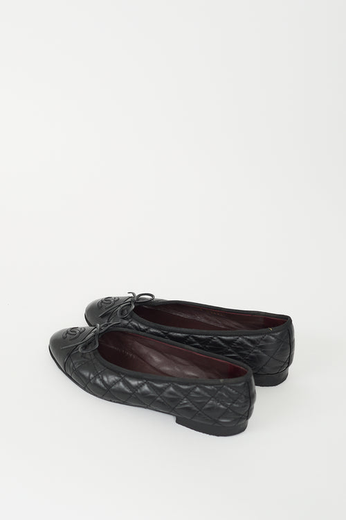 Chanel Black Quilted Leather CC Ballet Flat