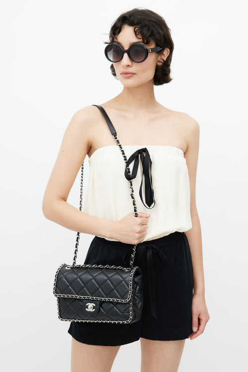 Chanel 2019 Black 
Silver Medium Chain Around Crossbody Bag