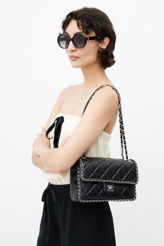 Chanel 2019 Black 
Silver Medium Chain Around Crossbody Bag