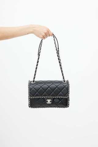 Chanel 2019 Black 
Silver Medium Chain Around Crossbody Bag