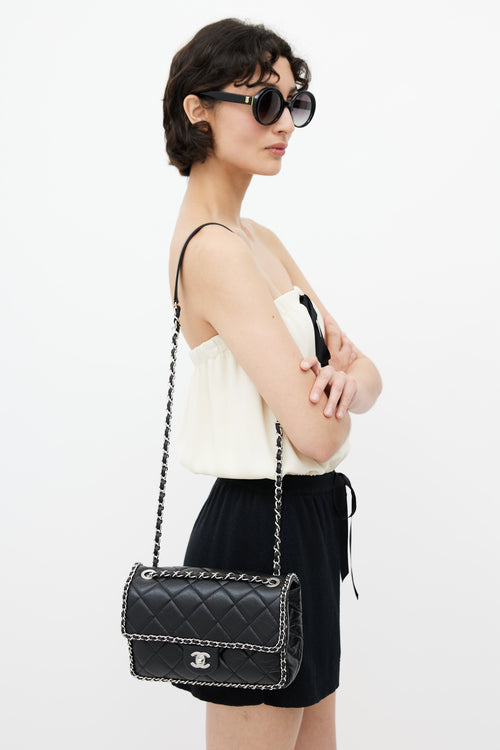 Chanel 2019 Black 
Silver Medium Chain Around Crossbody Bag