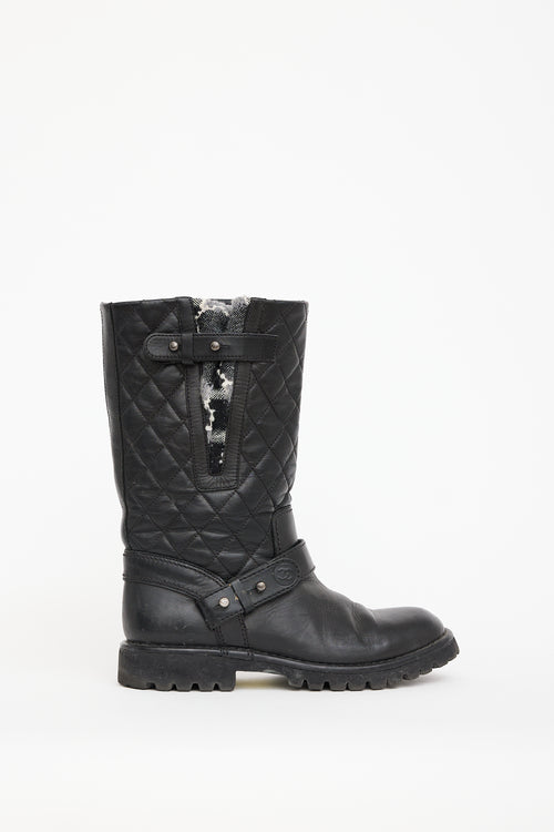 Chanel Black Quilted Leather 
Knit Boot