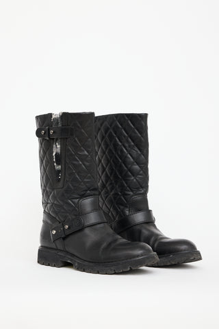 Chanel Black Quilted Leather 
Knit Boot