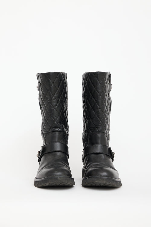 Chanel Black Quilted Leather 
Knit Boot