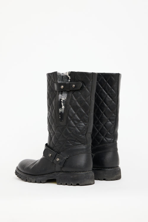 Chanel Black Quilted Leather 
Knit Boot