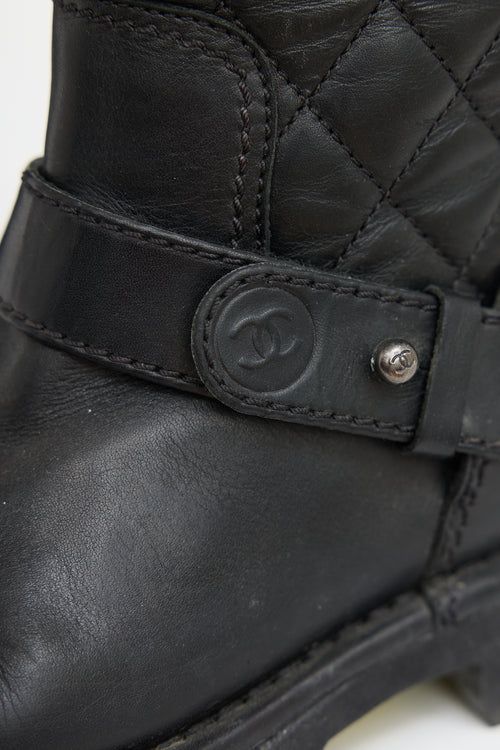 Chanel Black Quilted Leather 
Knit Boot