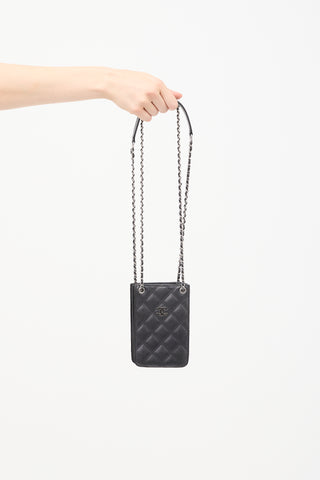 2014 Black Quilted Leather Phone Holder Crossbody Bag