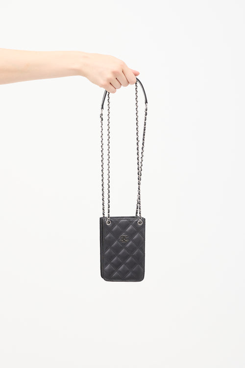 2014 Black Quilted Leather Phone Holder Crossbody Bag