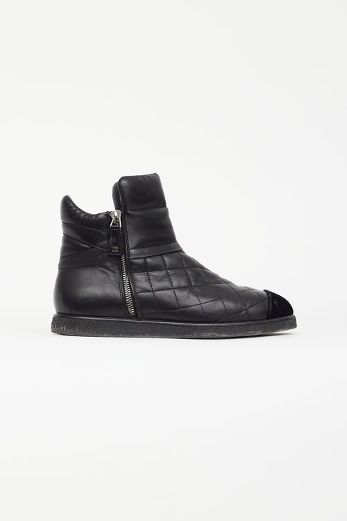 Chanel Black Quilted Leather Zip Boot