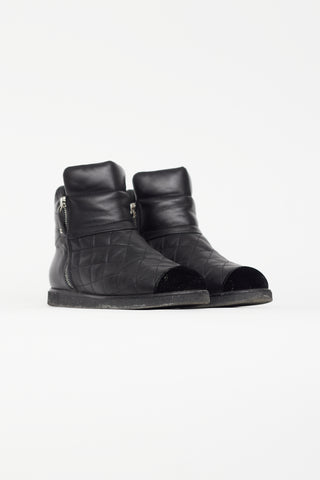 Chanel Black Quilted Leather Zip Boot