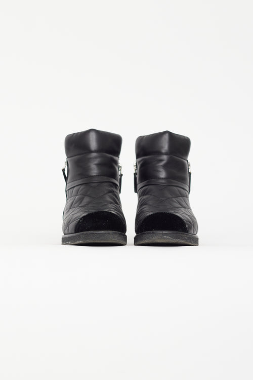 Chanel Black Quilted Leather Zip Boot