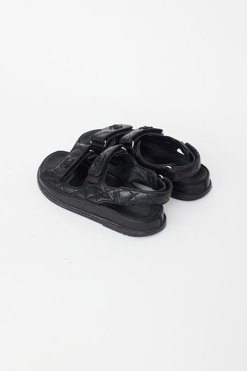 Chanel Black Quilted Leather CC Velcro Dad Sandal