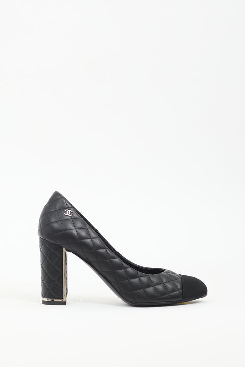 Chanel Black Leather CC Quilted Pump