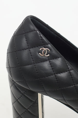 Chanel Black Leather CC Quilted Pump