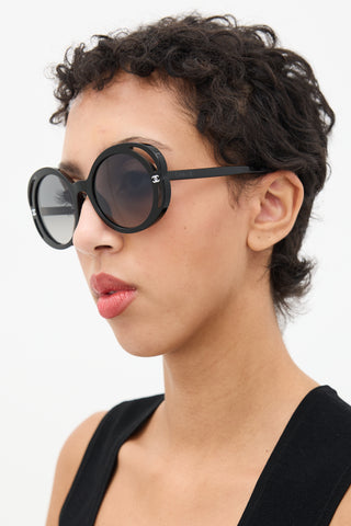 Chanel Black S0172 CC Cut Out Round Sunglasses