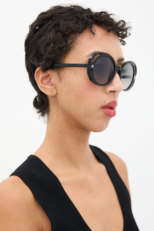 Chanel Black S0172 CC Cut Out Round Sunglasses