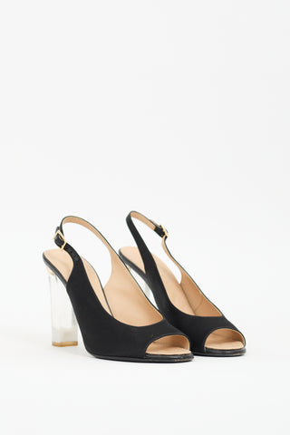 Chanel Black Satin 
Lucite Slingback Pump