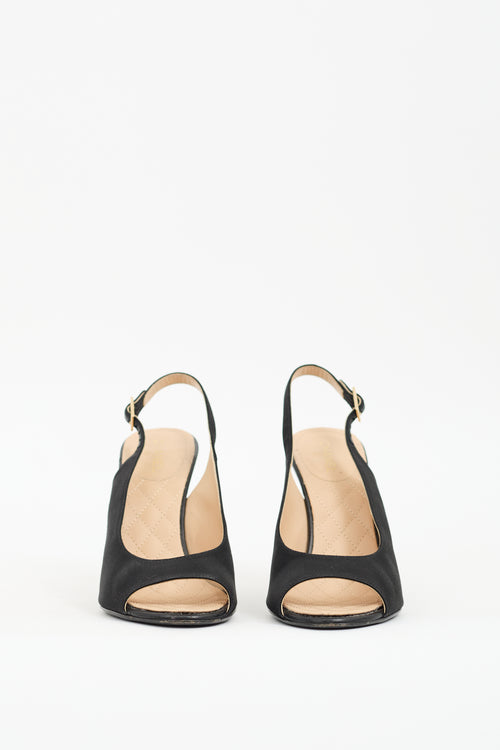 Chanel Black Satin 
Lucite Slingback Pump