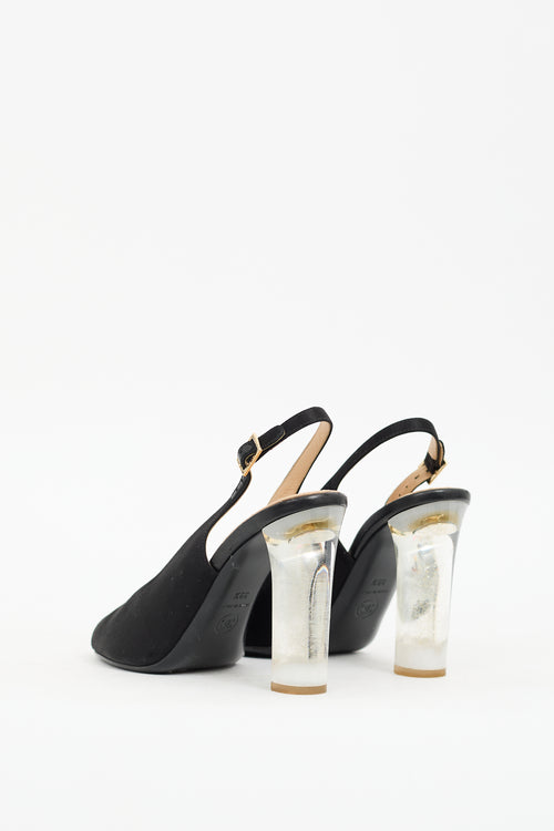 Chanel Black Satin 
Lucite Slingback Pump