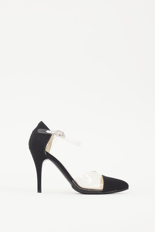 Chanel Black Satin PVC Heel