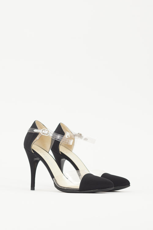 Chanel Black Satin PVC Heel